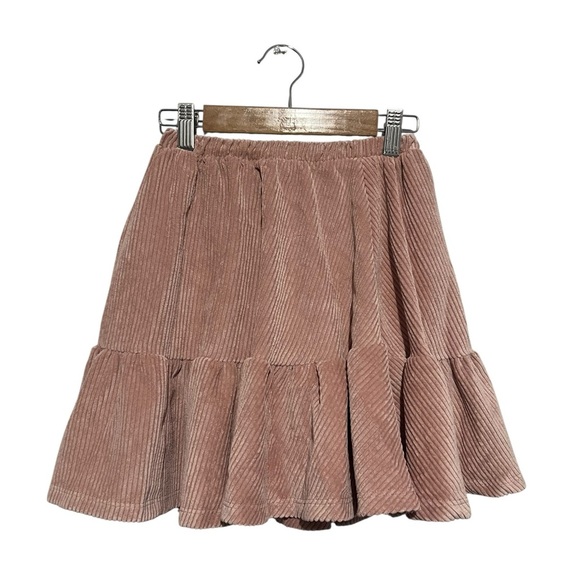Tocoto Vintage Other - Tocoto Vintage Girls Corduroy Ruffle Skirt Pink Size 8 Pull On Elastic Waist